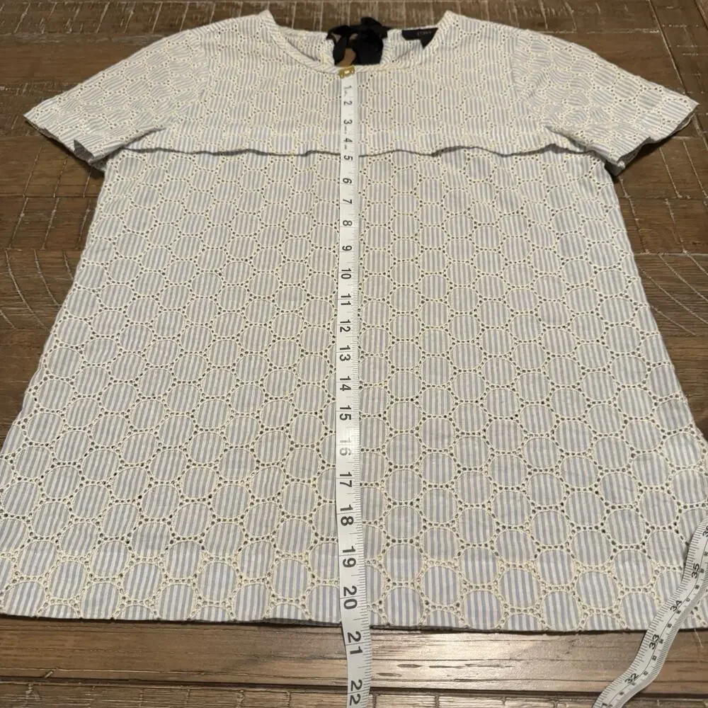 J CREW Eyelet Lace SS Pullover Blouse Striped Women's Size 0 Career Event Office - Picture 3 of 8